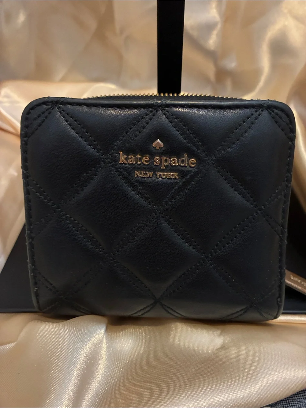 kate spade Black Quilted Leather Zip Wallet